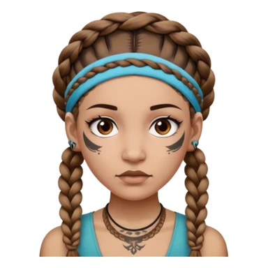 big lose braids starting from the top of the head woman face wiith big visible braids and mono color headband on head strict face and braids as big as headband and lots and lots of face tattoos sticker