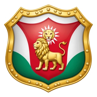 rectangular shield with the flag of Iran, with a lion and a sun sticker