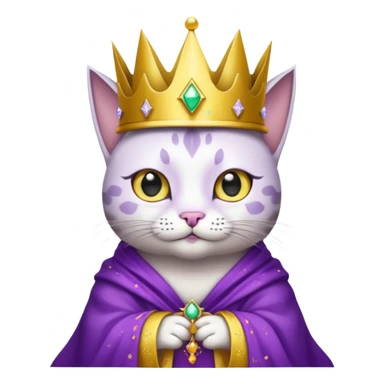 A wizard king cat that is mostly white with black spots and yellow eyes sticker