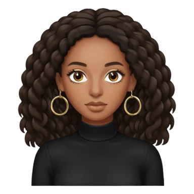 Solange brown eyes, long dark brown hair, black outfit with earrings sticker