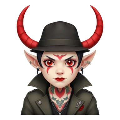 demon with tattoos, hat, jacket and horns sticker