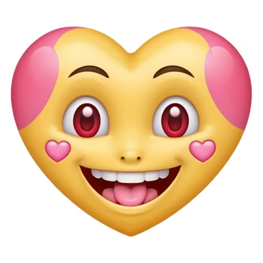 "Perfect smiling face with heart-eyes emoji 😍, classic yellow skin tone, bright open U-shaped smile showing white teeth and pink tongue tip, two large glossy red cartoon heart-shaped eyes with sparkling highlights  sticker