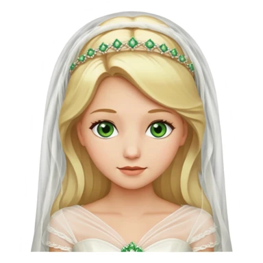 blonde haired green eyed bride in ivory gown  with veil no flowers sticker