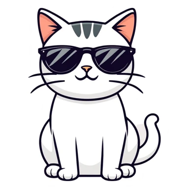 cat wearing sunglasses, cartoonish sticker style sticker