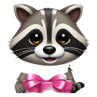 Raccoon with pink bow coming out of present sticker