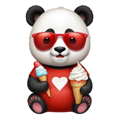 Panda with sunglasses that eat an ice cream with a red and white t-shirt sticker