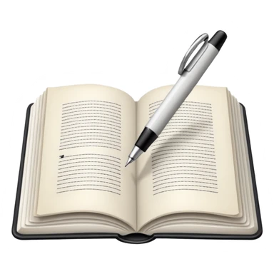 "A white open book,The pen should be positioned as placed exactly in the center between the pages.  if held by a right-handed person - meaning the direction is reversed compared to a left-handed grip. The pen should be uncapped, and the cap placed behind it." sticker