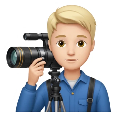 photographer holding a camera with a large telezoom lens sticker