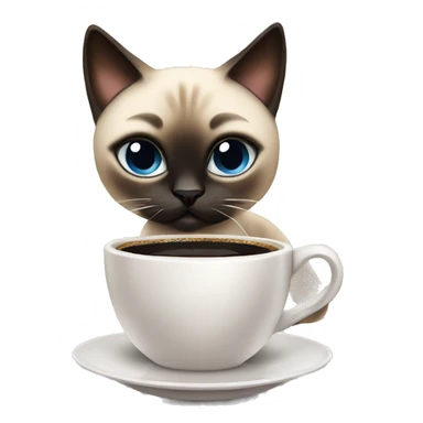 Cute Siamese cat drinking hot black coffee sticker