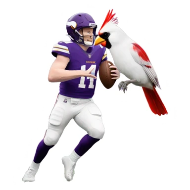 Sam Darnold as a Minnesota Viking catching a cardinal bird sticker