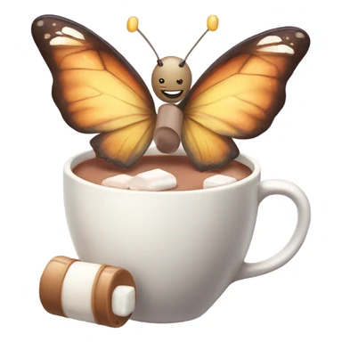 Butterfly drinking hot chocolate with marshmallows while talking to a fairy sticker