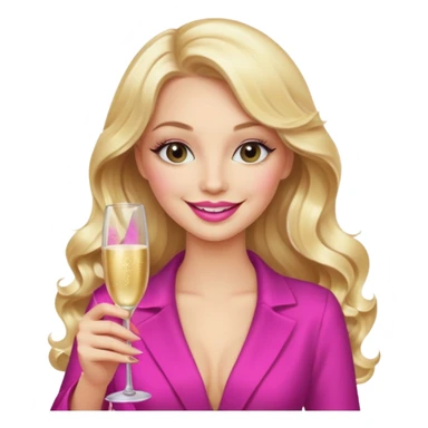 Glamorous blonde lady holding champagne bottle, long hair with makeup smiling  sticker