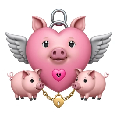 Pink heart with a lock and key inside surrounded by flying pigs with ball gags on sticker