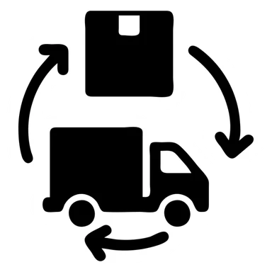 minimalistic icon for Supply Chain Experience featuring a simple logistics symbol, solid black filled, clear and bold sticker