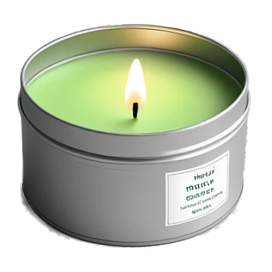 minimal matcha scented lit candle in small silver tin with realistic label sticker
