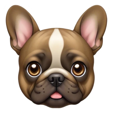 Cinematic Comical Brindle French Bulldog Portrait Emoji, Head tilted dramatically with an exaggeratedly amused expression, featuring a striking brindle coat with bold fawn highlights, wide, expressive dark eyes filled with playful disbelief, Simplified yet hilariously expressive features, highly detailed, glowing with a slightly sassy glow, high shine, dramatic yet playful, stylized with an air of cheeky mischief, bright and endearing, soft glowing outline, capturing the essence of a spirited and over-the-top companion, so meme-worthy it feels like it could side-eye its way into internet fame instantly! sticker