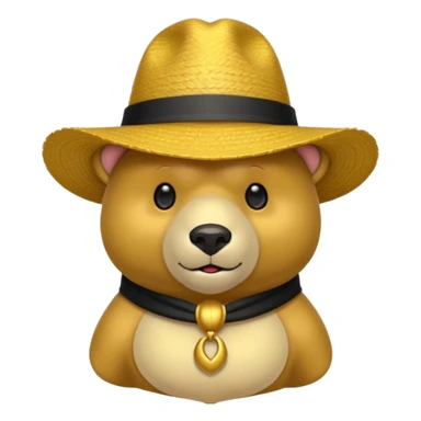 Oso dorado con sombrero elegante y moño negro confundido animatronico sticker