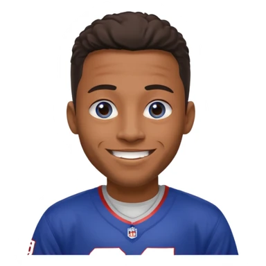 Black smiling man with blue eyes in a NY giants jersey sticker