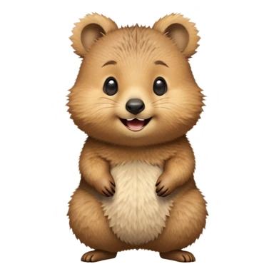 cinematic-quokka-realistic-emoj,-small-round-frame-balanced-on-tiny-strong-hind-legs,giant-fluffy-cheeks-large-smile-fluffy-brown-fur-radiating-a-warm-softness,-big-round-eyes-filled-with-joy, realistic emoji sticker