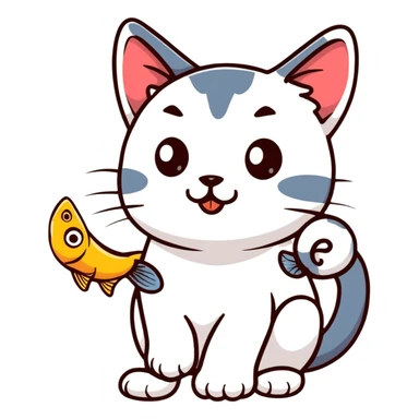 funny Thai cat eating fish sticker