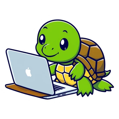 cartoon turtle holding a MacBook laptop sticker