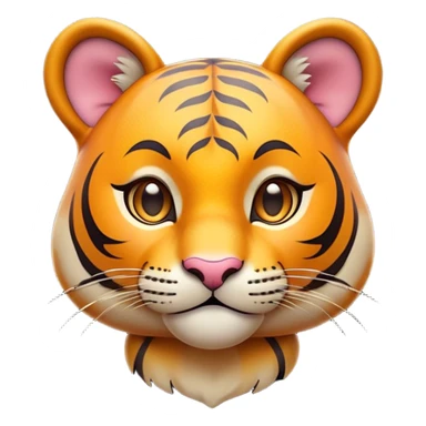 Cinematic Cute Tiger Portrait Emoji, Head tilted playfully and inquisitively, with a sleek, graceful form accented by vivid stripes and round, sparkling eyes filled with charm, Simplified yet irresistibly adorable features, highly detailed, glowing with a warm, inviting wild glow, high shine, affectionate and lively, stylized with a touch of whimsical feline grace, soft glowing outline, capturing the essence of a mischievous yet loving tiger that seems as if it could leap out of the screen into your arms! sticker