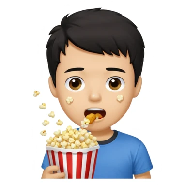 generate a pretty tan bratz boy with a blue tshirt on. eating popcorn. messy black hair sticker