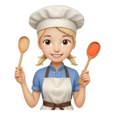 Young female pastry chef - single ponytail, apron, wearing a white hat, holding a rolling pin sticker