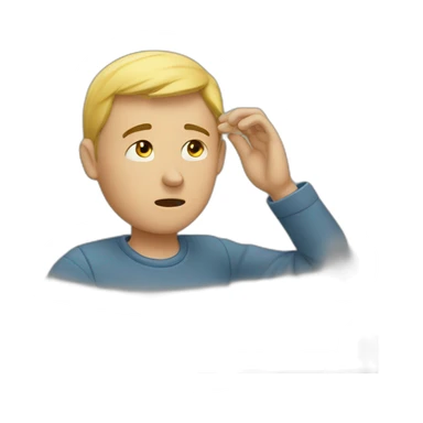 A man searching for something by putting his hand on his forehead sticker