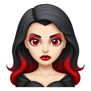 vampira com o tom de pele cinza com os olhos vermelhos, cabelos longos e ondulados e pretos sticker