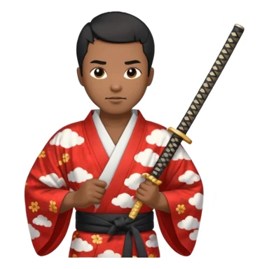 Black short hair man in kimono with cloud print holding katana sticker