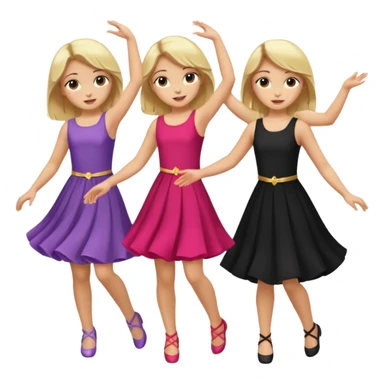 Emoji of 3 Girls dancing one with blonde hair, one tan skin with brown hair and one with black hair sticker