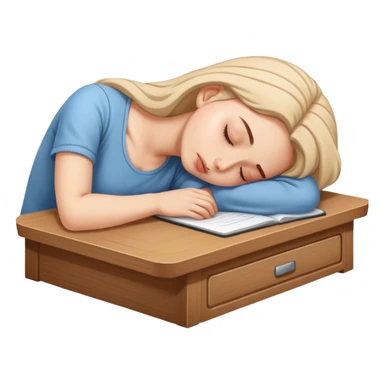 Tired woman sleeping with head down on empty desk sticker