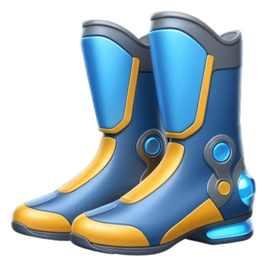 Flat futuristic emoji of sleek jet boots with soft glow thrusters, rounded shapes, minimal shading, white background sticker