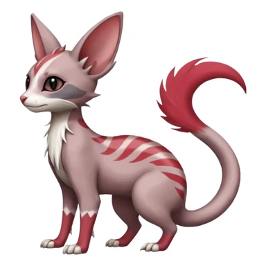 Minccino-Lykoi-Emolga-Sphynx-Linoone-Zangoose-fusion-hybrid-animal-Fakémon-creature, full body, thin long sleek scaly tail, intricate markings sticker