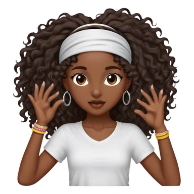 Dancing dark brown girl with long darn brown curly hair with headband hip hop sticker