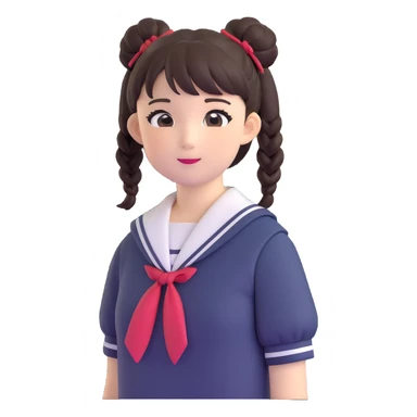 Extremely cute Japanese schoolgirl with high bun hairstyle wearing traditional sailor school uniform sticker