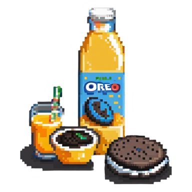 orange juice bottle with Oreo cookies sticker