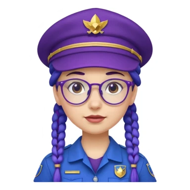blue uniform wearing scout kid with purple braids and glassess with blue scout hat sticker
