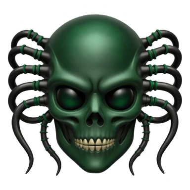 HR giger, wires, dark green, black flesh undead, head. dark black bones and skin sticker