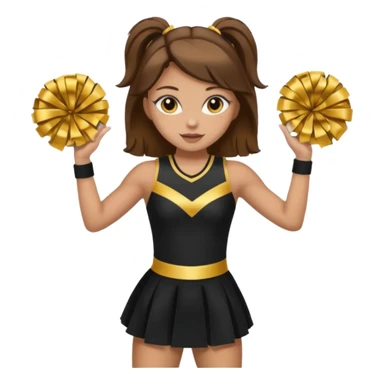 Cheerleader with golden skin tone skin, brown eyes, brown hair and full dress outfit black and gold sticker