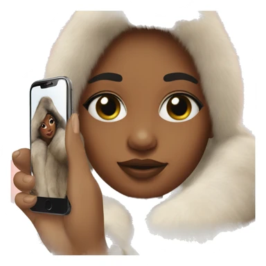 A girl in a fur coat takes a selfie on an iPhone sticker