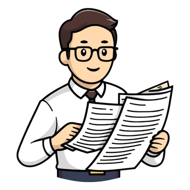 Manager employer reviewing documents with employees sticker