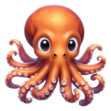 Cinematic Cute Octopus Portrait Emoji, Head tilted playfully and inquisitively, featuring a charming, rounded body with soft, shimmering skin and eight expressive, gently curling arms with playful suckers, with round, sparkling eyes full of wonder, Simplified yet irresistibly adorable features, highly detailed, glowing with a warm, inviting underwater glow, high shine, affectionate and lively, stylized with a touch of whimsical marine charm, soft glowing outline, capturing the essence of a mischievous yet loving octopus that seems as if it could float out of the screen into your arms! sticker