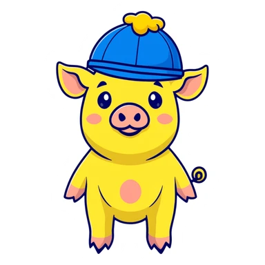 pig body with President Zelensky's face wearing a yellow and blue hat sticker
