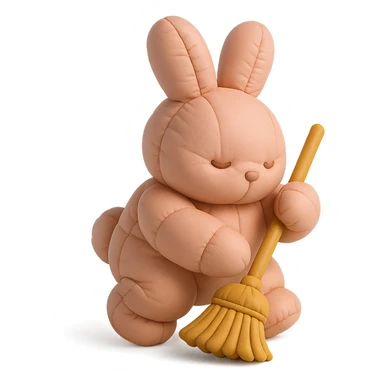 rosy bunny sweeping floor with broom, cushion style sticker