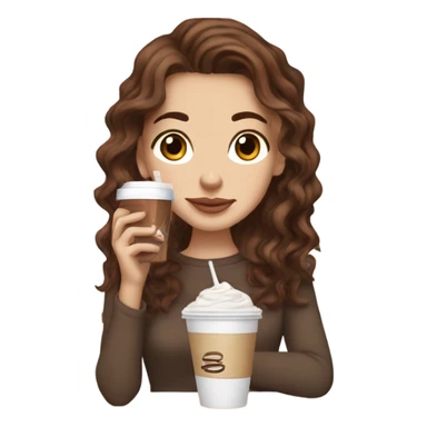 aesthetic white girl with brown wavy hair and brown eyes sipping an iced americano in a cute coffee shop  sticker