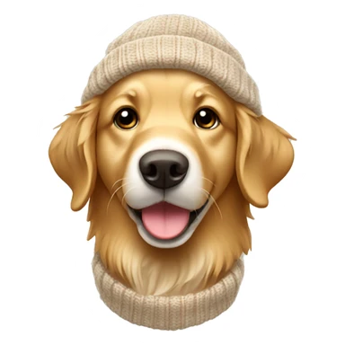 Golden retriever wearing brown and white knitted hat sticker