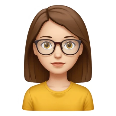 Hawaii female with white skin. Shoulder length straight brown hair. Brown eyes with glasses. Female wearing yellow shirt. sticker