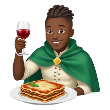  High fade widows peak ponytail dreadlock male black hair dark skin smiling and nigerian cape lasagna and wine while flying through the air sticker